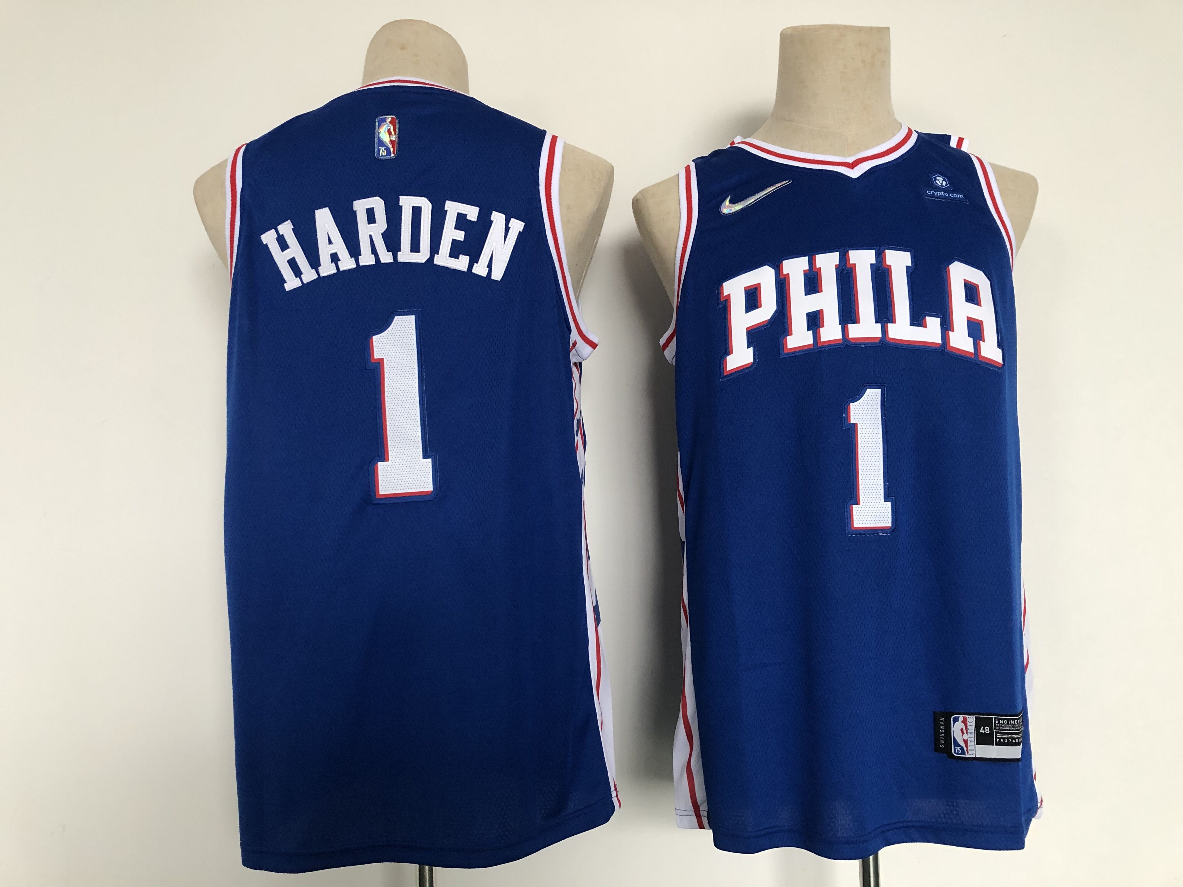 Men Philadelphia 76ers #1 Harden Blue Nike 75th anniversary 2022 Game NBA Jersey